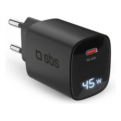 Caricabatterie USB Type-C LCD WALL CHARGER Black TETRGANLCD1C45K