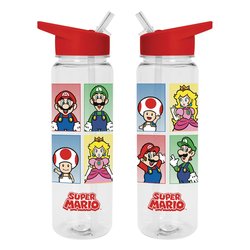 Borraccia plastica con cannuccia (700ml) SUPER MARIO Clear red PDB27780