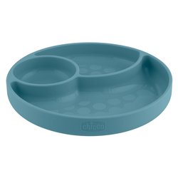 Piatto fondo bimbo silicone (19x3,7cm) porzionato 3P base ventosa Azzurro 00010216260000