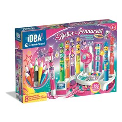 CLEMENTONI - L’Atelier dei Pennarelli Crea Idea 6+ Anni - Kit Creativo per Personalizzare 8 Pennarelli con oltre 100 Accessori