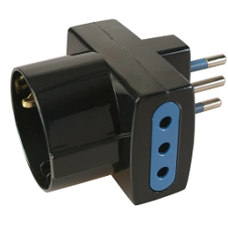 Image of Adattatore con spina italiana 10A 2 prese 2P+T 10A e 1 presa 2P+T (std italiano 10A e tedesco 16A terra laterale) Nero PP0467 1 cod094