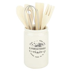 Porta utensili cucina con 5 accessori Ceramica DOLCE CASA Crema DC186064898