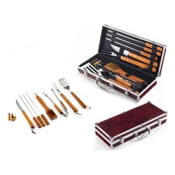 Image of Set attrezzi barbecue inox 12 pz (40cm) Inox e Legno 01241 cod094
