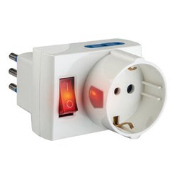 Image of Adattatore con spina 10A e interruttore 2 prese 2P+T 10A e 1 presa 2P+T (std italiano 10A e tedesco 16A terra laterale) SALVASPAZIO Bianco PP2380 cod094