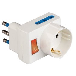 Image of Adattatore con spina 16A e interruttore 2 prese 2P+T 10/16A bipasso italiano e 1 presa 2P+T (std italiano 10A e tedesco 16A terra laterale) SALVASPAZI cod094