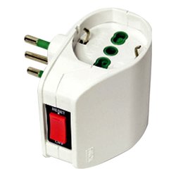Image of Adattatore con spina 10A e interruttore 2 prese 2P+T 16A pluristd italiano e tedesco VERTCAL SYSTEM Bianco 87310 cod094