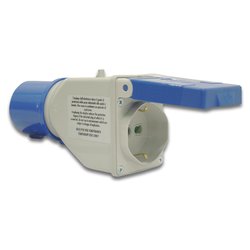 Image of Adattatore con spina Cee 220V 1 presa 2P+T 10/16A pluristd italiano e tedesco IP44 Blu e Bianco 73108 cod094