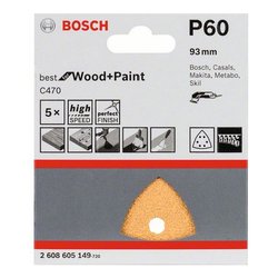 Set fogli abrasivi carta preforata levigatrici delta 5 pz (L.92 mm grana P60) 2608900824