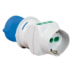 Image of Adattatore con spina Cee 220V 2 prese 2P+T 10/16A bipasso italiano e 1 presa 2P+T 10/16A pluristd italiano e tedesco Blu e Bianco 73090 cod094