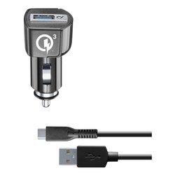 Caricabatterie accendisigari USB Type-C CAR CHARGER KIT 18W Qualcomm Black CBRHUKITQCTYCK
