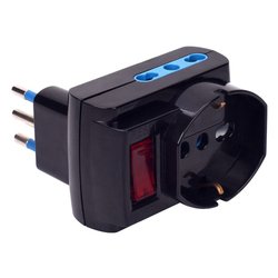 Image of Adattatore con spina 10A e interruttore 2 prese 2P+T 10/16A bipasso italiano e 2 prese 2P+T (std italiano 10A e tedesco 16A terra laterale) Nero PP238 cod094