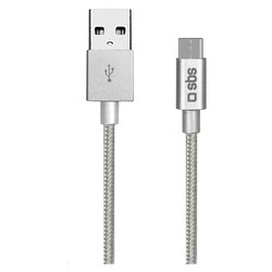 Cavo USB C CHARGING DATA CABLE Braided Silver 1,5m TECABLETC15BS