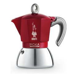 Caffettiera Alluminio 6 Tazze MOKA INDUCTION Cromo e Rosso 0006946 NP