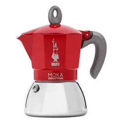 Caffettiera Alluminio 2 Tazze MOKA INDUCTION Cromo e Rosso 0006942 NP