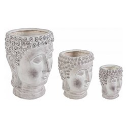 Set 3 vasi arredo per piante Buddha Bianco fumè 0790621