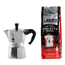 Caffettiera Alluminio 3 Tazze MOKA EXPRESS Con Caffè Perfetto 250 Gr Cromo satinato 0003544