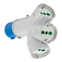 Image of Adattatore con spina Cee 220V 3 prese 2P+T 16A pluristd italiano e tedesco Blu e Bianco 73095 cod094