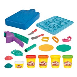 Pasta modellabile Primo set per piccoli Chef 4 barattoli 56gr,  1 da 28gr e accessori PLAY DOH F69045L0