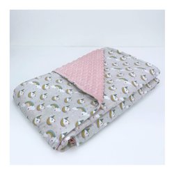 Coperta lettino Jersey 100% Cotone e Pile Minky 100% poliestere (135x110cm) Unicorno rosa PLUR