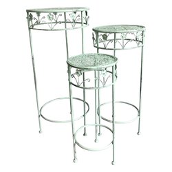 Set porta vasi piante 3 supporti tondi Verde salvia anticato