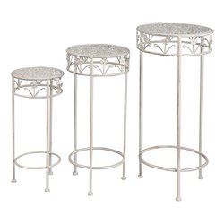 Set porta vasi piante 3 supporti tondi Bianco anticato
