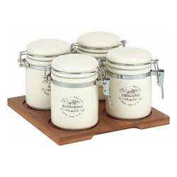 Set barattoli 4 pz Portaspezie con base legno DOLCE CASA Panna DC1AP244898