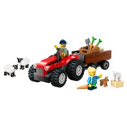 Image of Trattore agricolo rosso con rimorchio e pecore ( 116 pz ) CITY GREAT VEHICLES 4a+ 60461 cod094