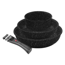 Batteria pentole Antiaderente 4 pz BOLZANO con manico unico amovibile Nero 1011616