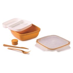 Porta pasto (21x21x8cm) 2V con posate LUNCH BOX Senape 090268