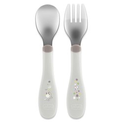 Image of Set cucchiaio e forchetta bimbi pz 18m+ Grigio 00016102350000 cod094