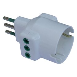 Image of Adattatore con spina italiana 10A 2 prese 2P+T 10A e 1 presa 2P+T (std italiano 10A e tedesco 16A terra laterale) Bianco 82670 E cod094