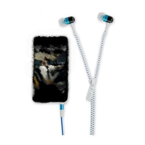 Auricolari microfono filo HI-FUN HI-ZIP WHITE-BLUE