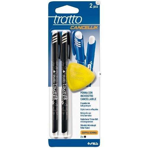 Set penne cancellabili sfera cappuccio 2 pz tratto Fine - 0,4 mm con gomma TRATTO CANCELLIK Nero 041703