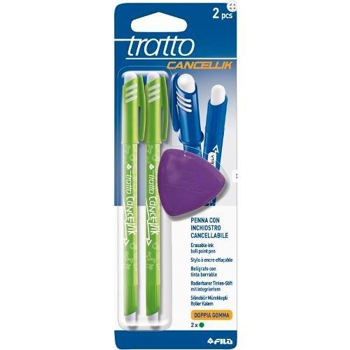 Set penne cancellabili sfera cappuccio 2 pz tratto Fine - 0,4 mm con gomma TRATTO CANCELLIK Verde 041704