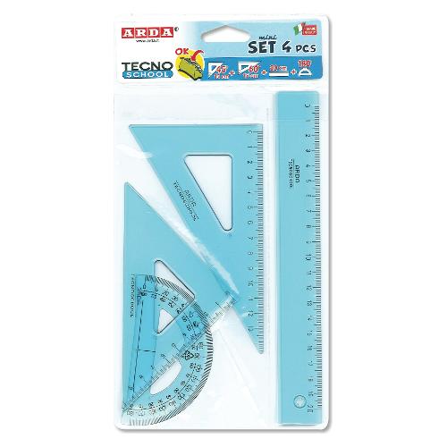 Set disegno tecnico Mini Geometry 4 Pz TECHNOSCHOOL Azzurro trasparente 706