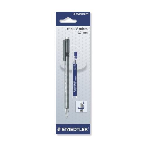 Porta mine sezione triangolare a scatto micro TRIPLUS grigio con 12 mine grad. HB 0,7 mm 77427BK25D
