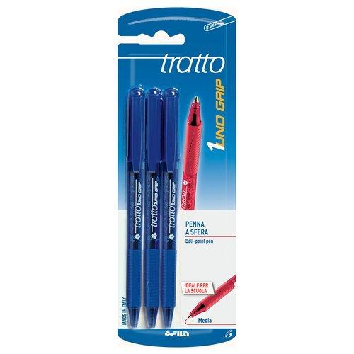 Set penne a sfera apertura rotazione 3 pz tratto Medio - 0,5 mm TRATTO UNO GRIP Blu 043201