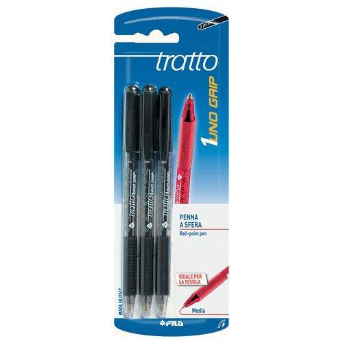 Set penne a sfera apertura rotazione 3 pz tratto Medio - 0,5 mm TRATTO UNO GRIP Nero 043203