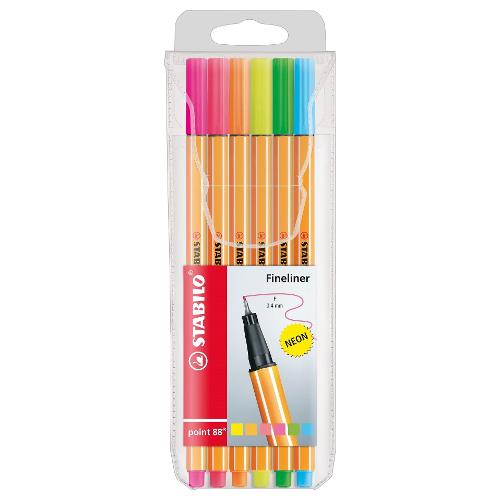 Pennarelli disegno tecnico sezione esagonale 6 pz Fineliner tratto Fine - 0,4 mm POINT 88 Colori fluo assortiti 88 6 1