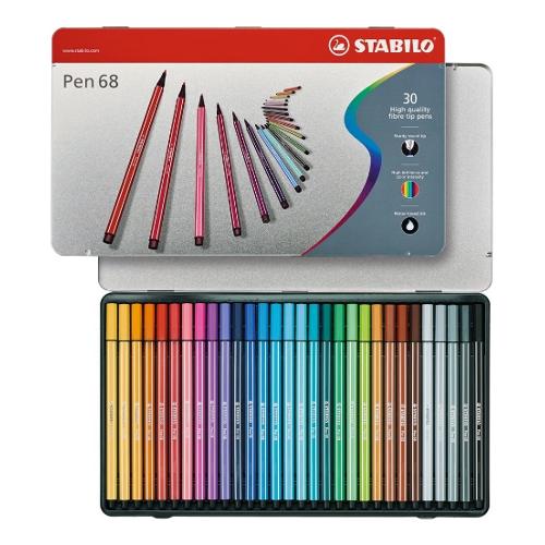 Pennarelli disegno standard sezione esagonale 30 pz con astuccio metal tratto Medio - 1,0 mm PEN68 colori assortiti 6830 6