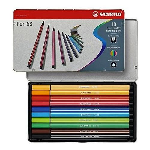 Pennarelli disegno standard sezione esagonale 10 pz con astuccio metal tratto Medio - 1,0 mm PEN68 colori assortiti 6810 6