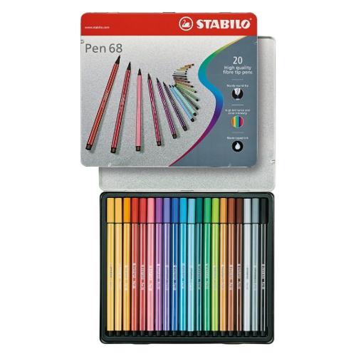Pennarelli disegno standard sezione esagonale 20 pz con astuccio metal tratto Medio - 1,0 mm PEN68 colori assortiti 6820 6