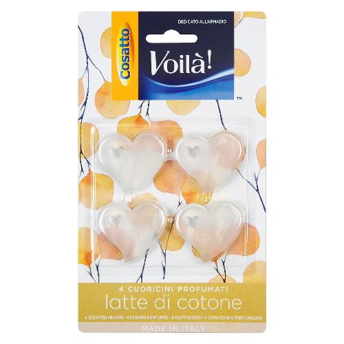 Profumatore armadio Cuori 4 pz Latte di Cotone VOILÁ Bianco VL PB C004