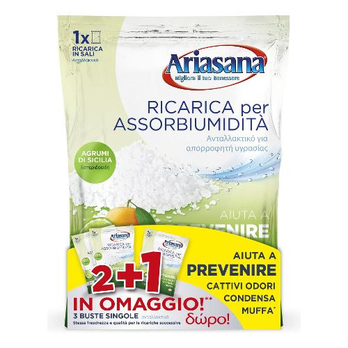 Assorbiumidità sali ricarica ARIASANA 3 buste da 450 gr Pino balsamico  2400732