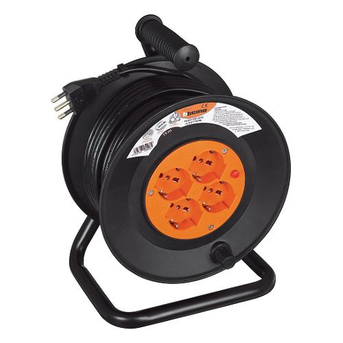 Avvolgicavo elettrico 4 Prese Nero e Arancio H05VV-F 3x1,5 mmq 25m S2525N