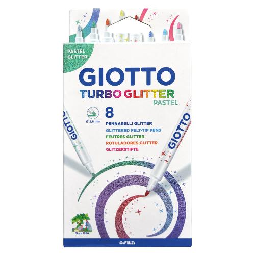 Pennarelli disegno glitterati sezione tonda 8 pz tratto Medio - 0,8 mm GIOTTO TURBO GLITTER colori assortiti pastel 426300