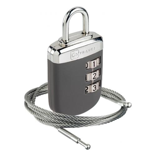 Lucchetto bagaglio con cavo e combinazione (3x1,4x5,6cm) Grigio e Cromo 891