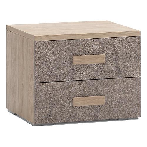 PRIME Comodino 2 Cassetti Noce e Bronzo (53,5x44,5x41cm)