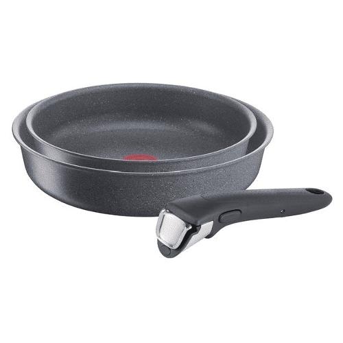 Tefal Ingenio Set of 2 Frying Pans + Removable Handle, Induction, Non-Stick Coating, Stackable, Dishwasher Safe, Made in France, Natural On L7669353