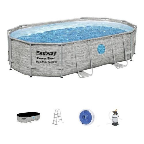 Piscina Ovale Swim Vista (488x305x107cm) per 5 persone POWER STEEL Grigio pietra 56946